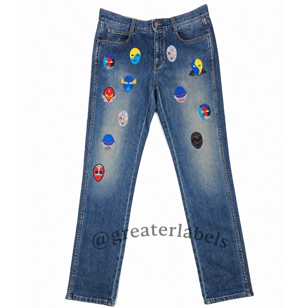 NEW Stella McCartney 2014 Superhero Patchwork Blue Denim Jeans Rare 28 w/tags